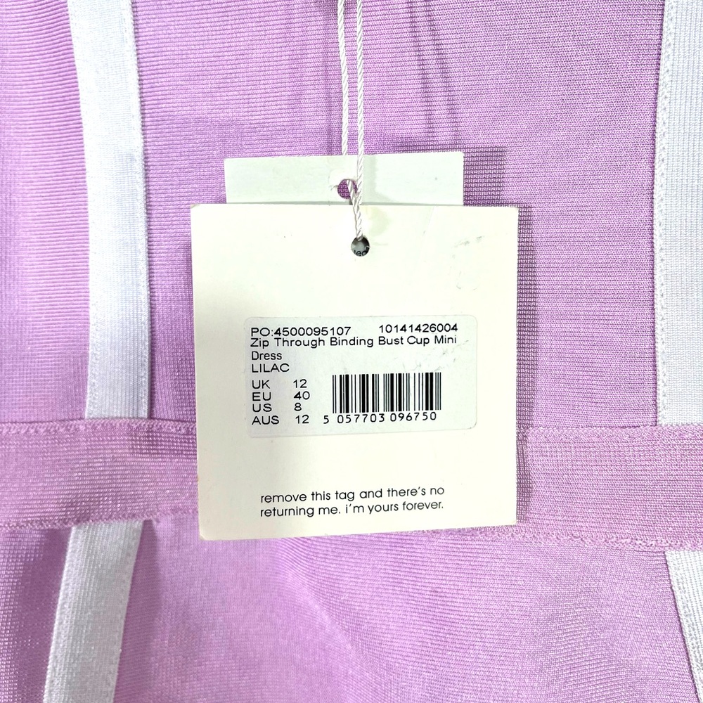 NWT Missguided Zip Through Binding Bust Cup Mini Dress in Lilac Size US 8 - Picture 5 of 6